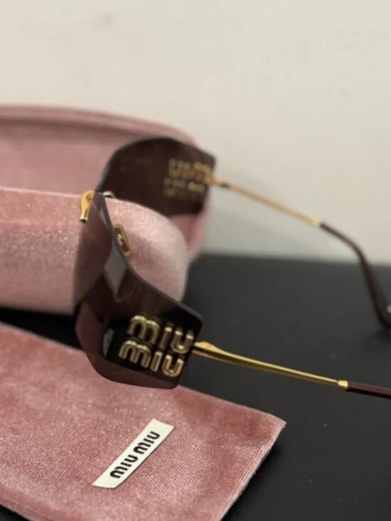 Miu Miu Oversized Brown Shield Sunglasses Gold Detail main image 4